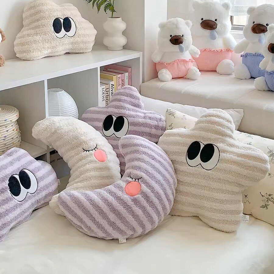 《4320》大眼星星月亮雲朵毛絨靠枕抱枕