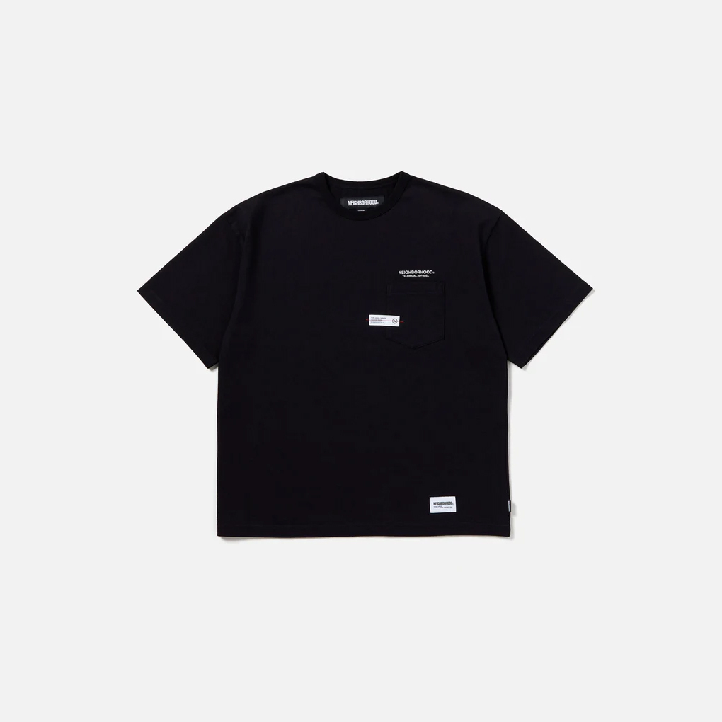 -(B3b03)-NEIGHBORHOOD CLASSIC-P CREWNECK SS 刺繡LOGO 口袋T 黑色/白色-241FPNH-CSM06