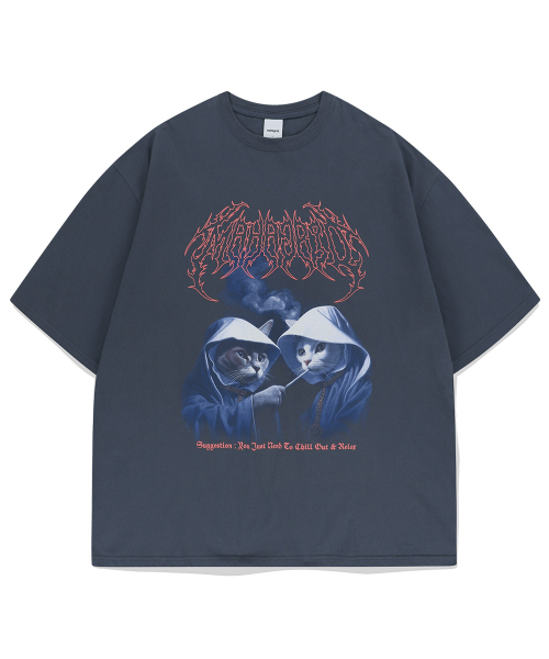 MAHAGRID - SMOKING CAT TEE (NAVY)