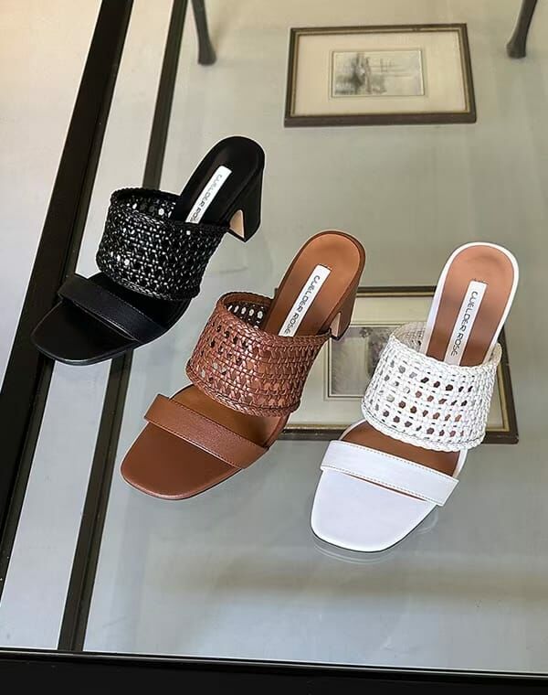 SC2706 鏤空網面粗踭真皮高跟鞋