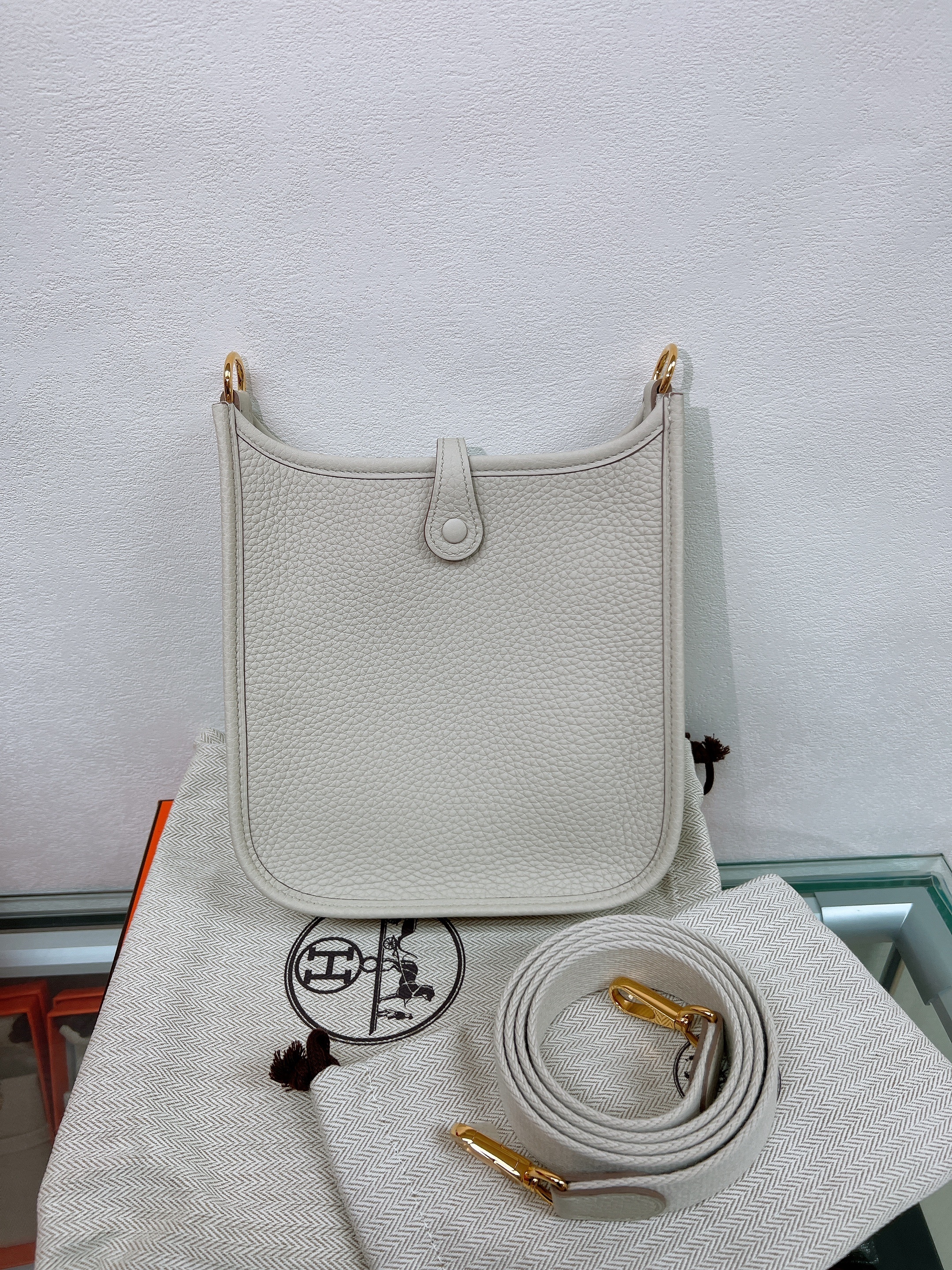 *Unused* Hermes mini evelyne / stamp B/ beton GHW
