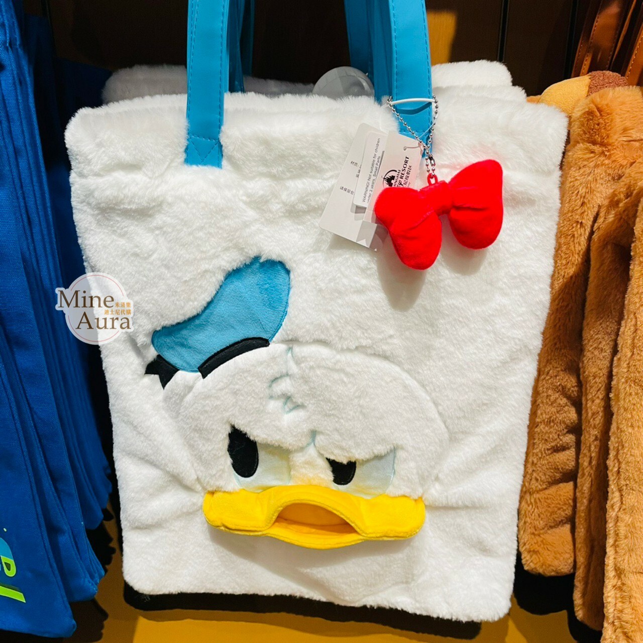 (限時特價) 唐老鴨 Donald 大臉 蝴蝶結 絨毛 手提包 托特包 -上海迪士尼樂園