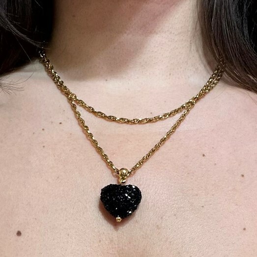 1MY0607-205 [MAYOL] Heart Chain Necklace Black/Gold (A-LX-E)