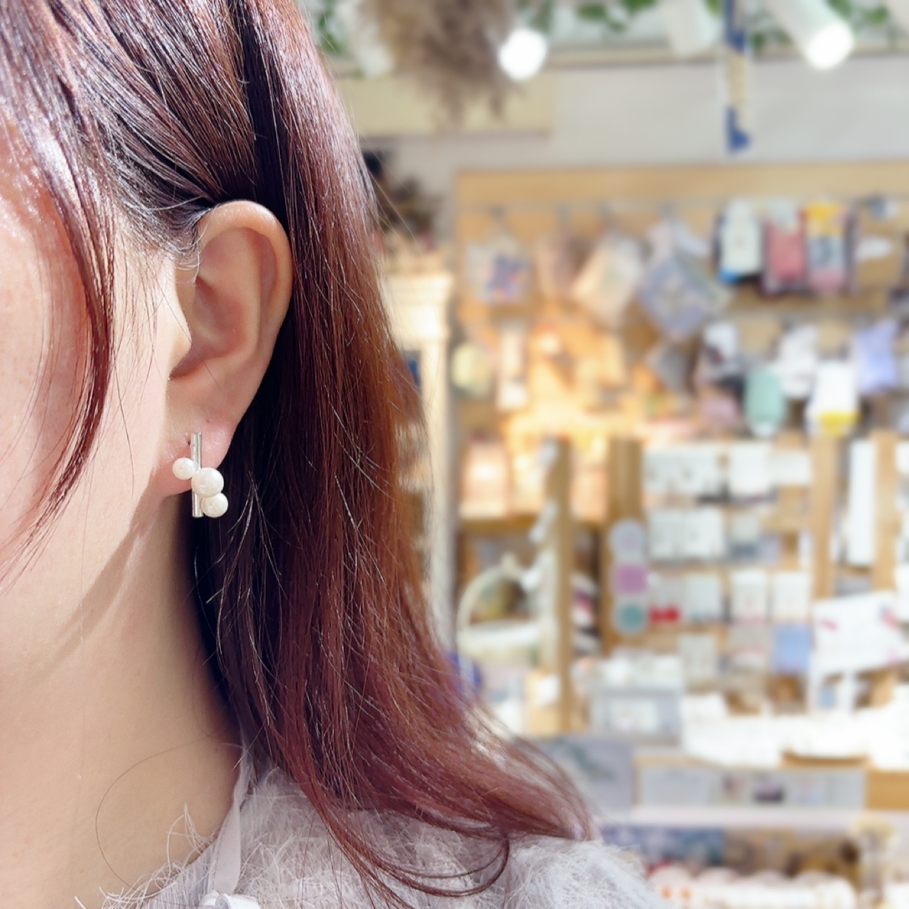 [日本制] 珍珠條形耳環