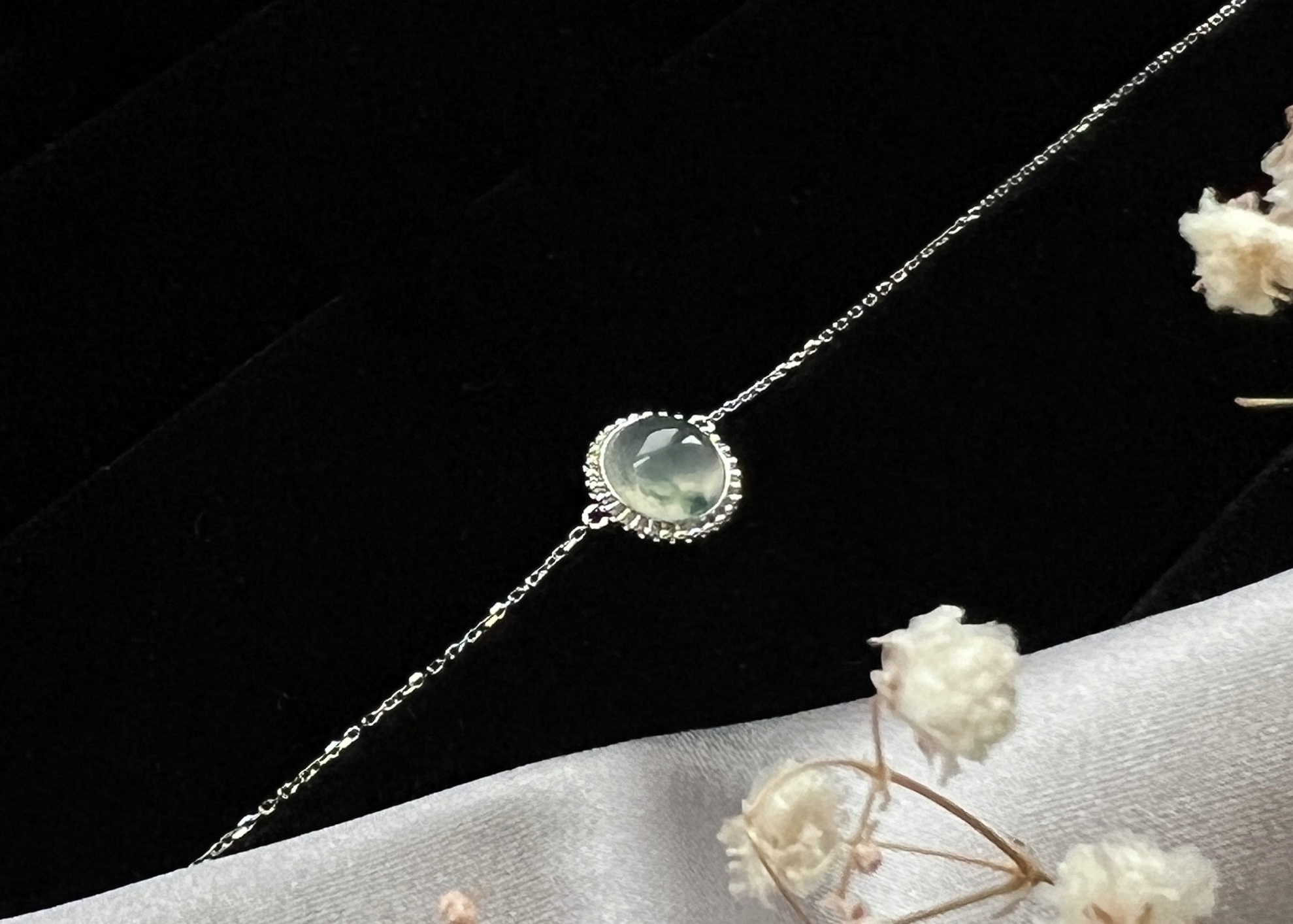 18K鑲嵌-冰玻藍花蛋面手鍊