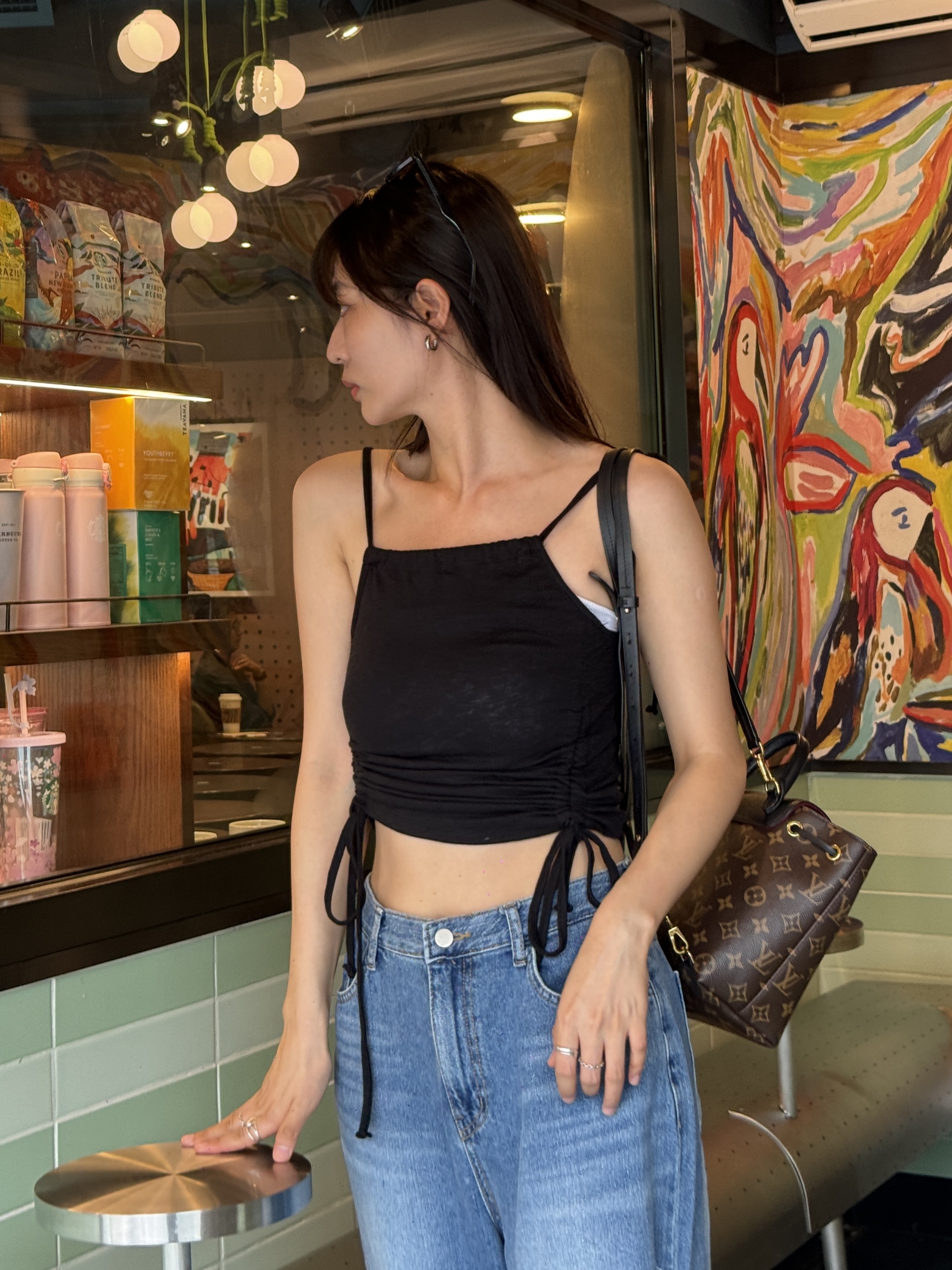 (現貨) 吊帶入膊設計感抽繩小背心 T0608 (黑)