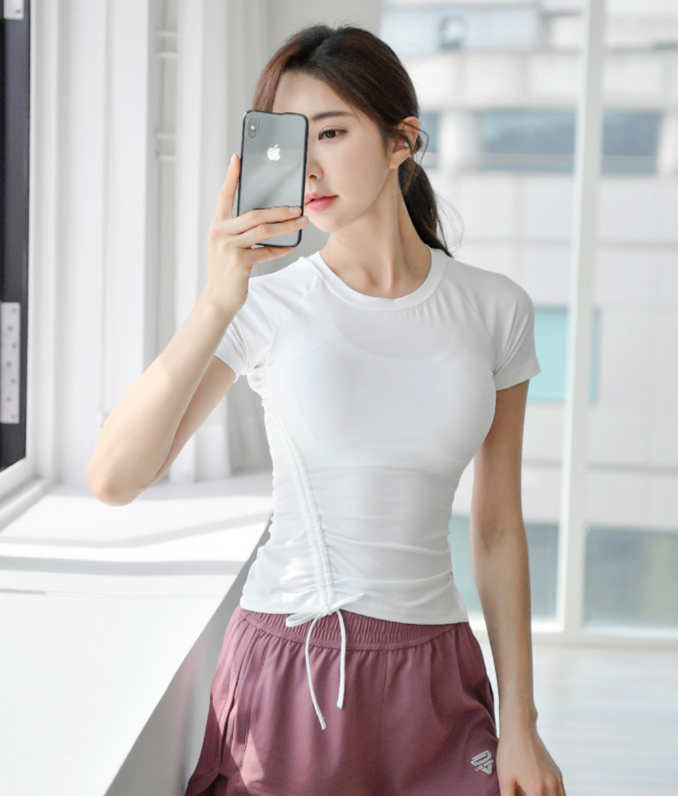 造型滿分抽繩收腰緊身瑜珈上衣（三色）