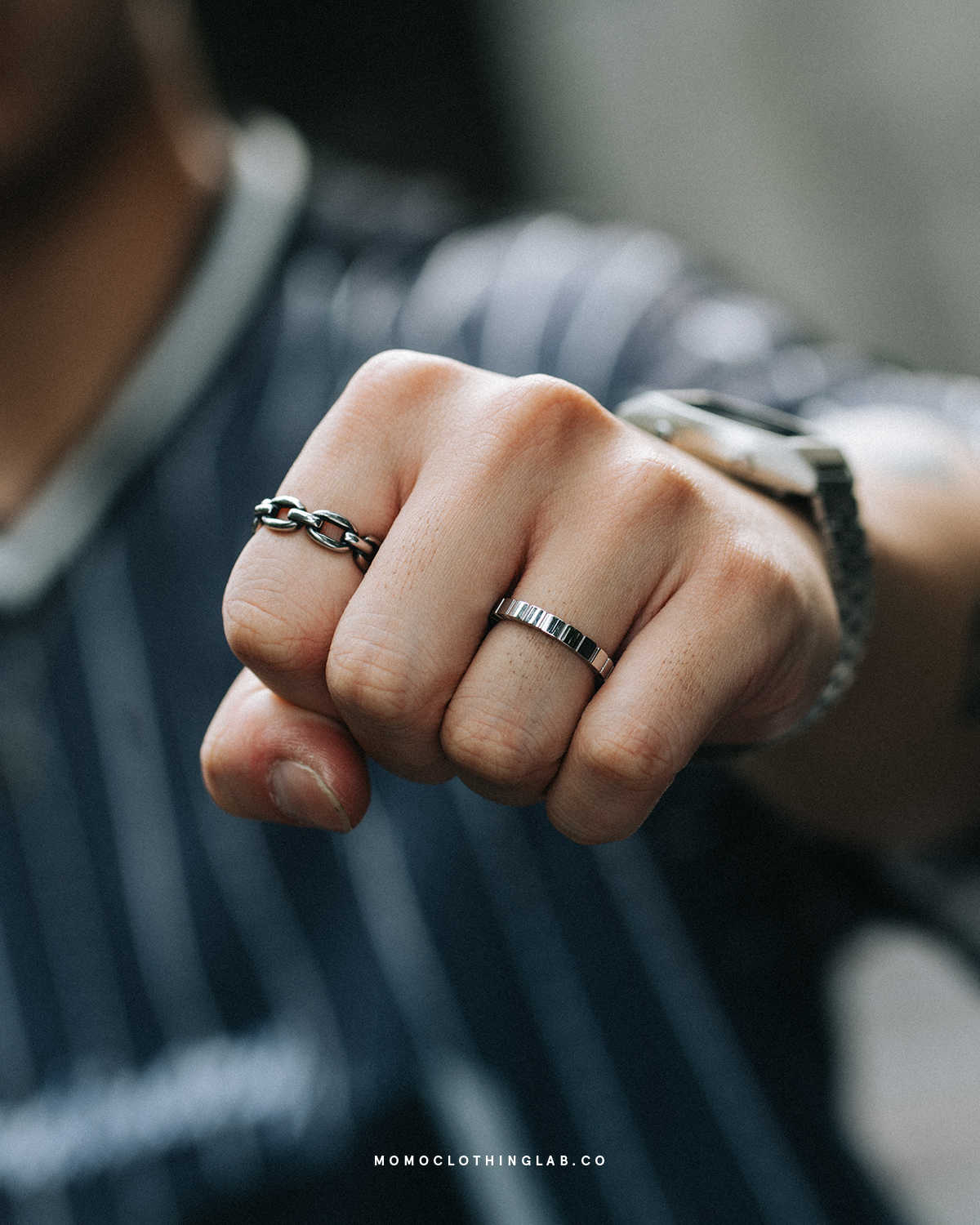 #現貨 (ACCR112) 正韓鋼戒 亮面直痕方格戒