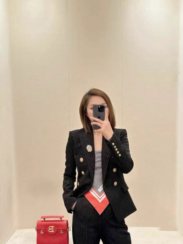Balmain 黑色銀線西裝褸 -T