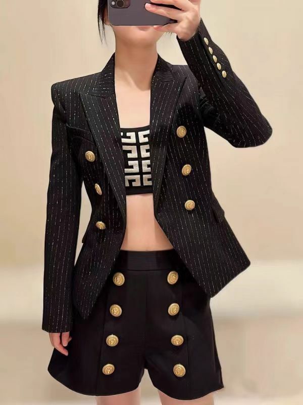 Balmain 黑色銀線西裝褸 -T