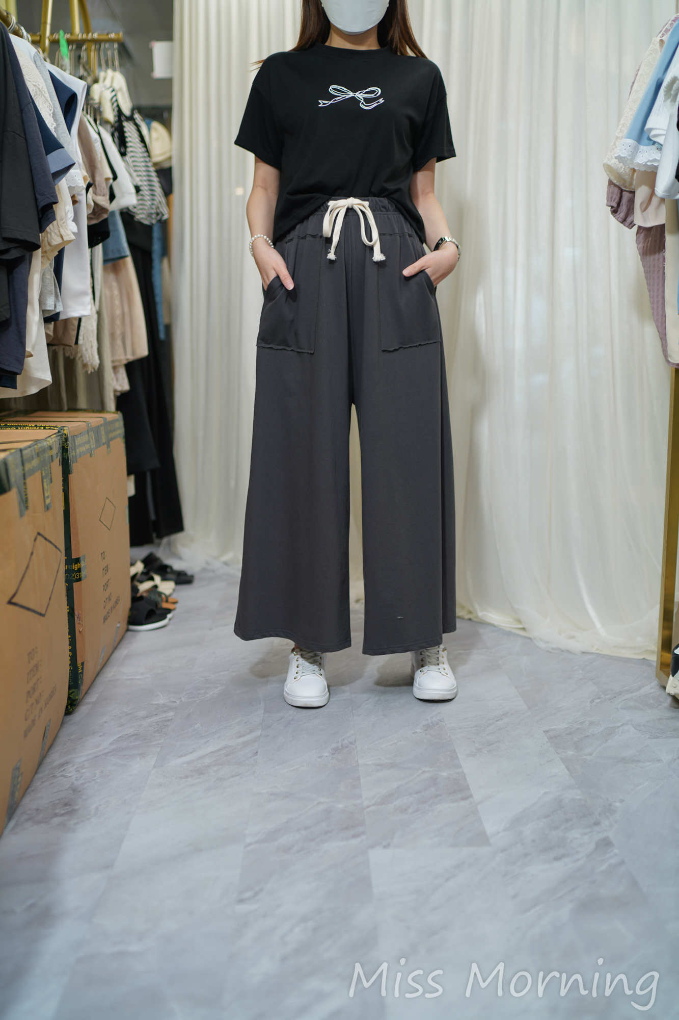 棉質簡潔蝴蝶結圖案上衣(13981)&珠底悠閑褲(33761)