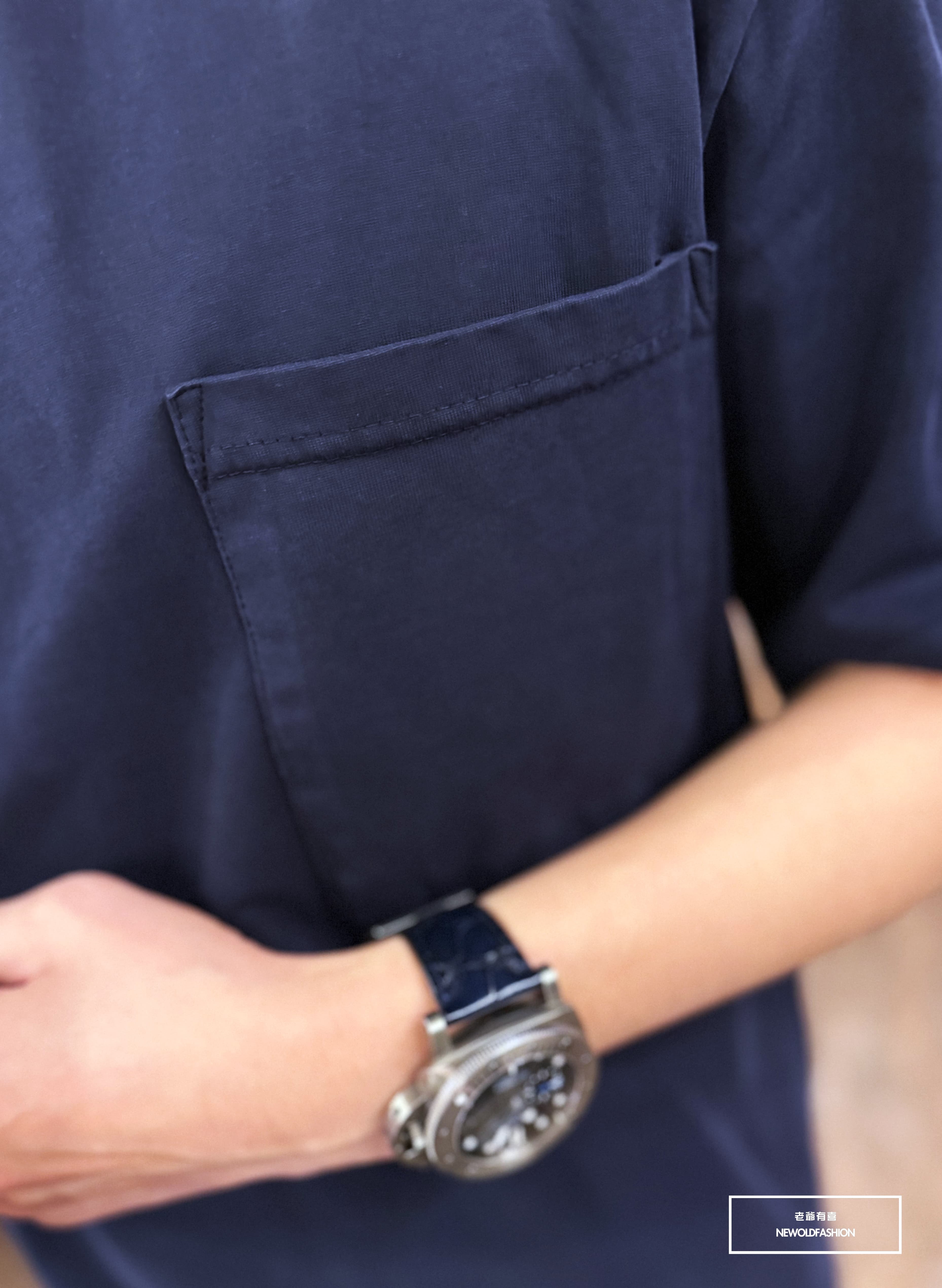 『新品上市』重磅仿舊口袋短T(NOF2405S003)-深藍