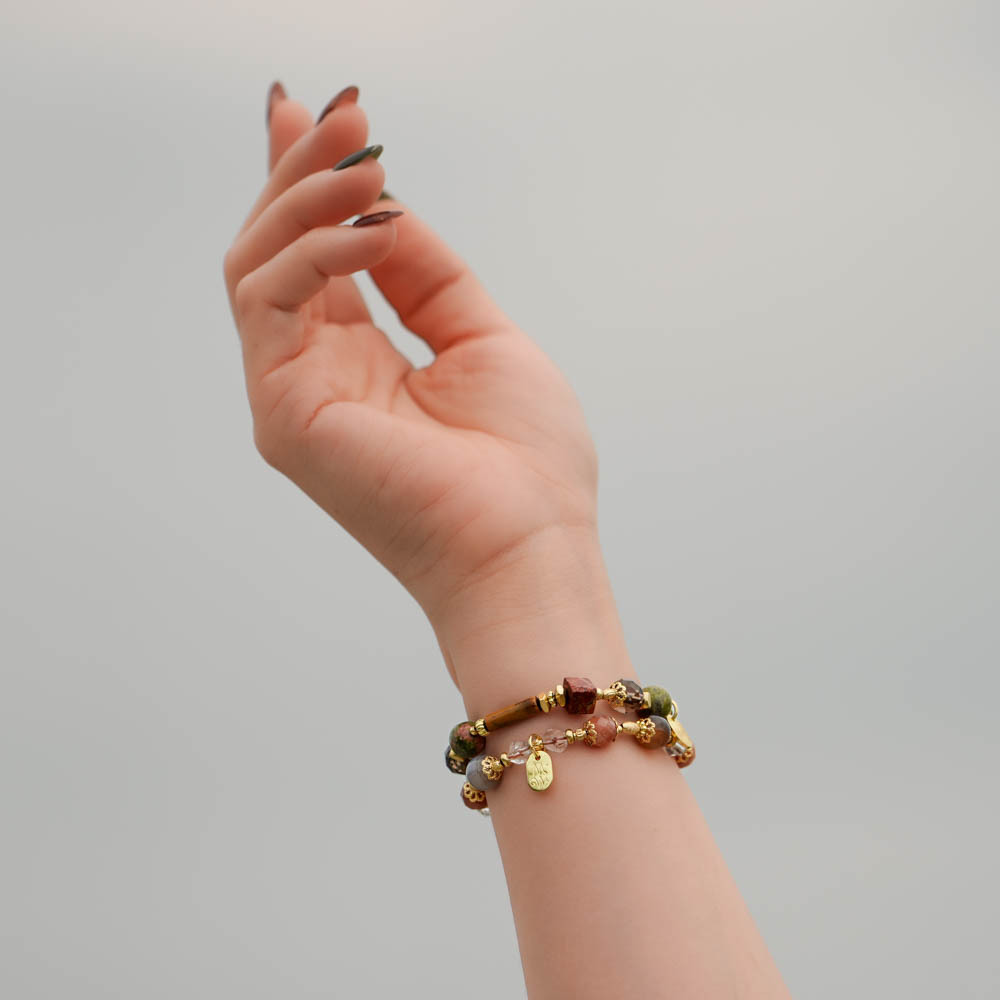 輝煌高棉王朝｜花綠石畢卡索石黃虎眼手鍊 C1620