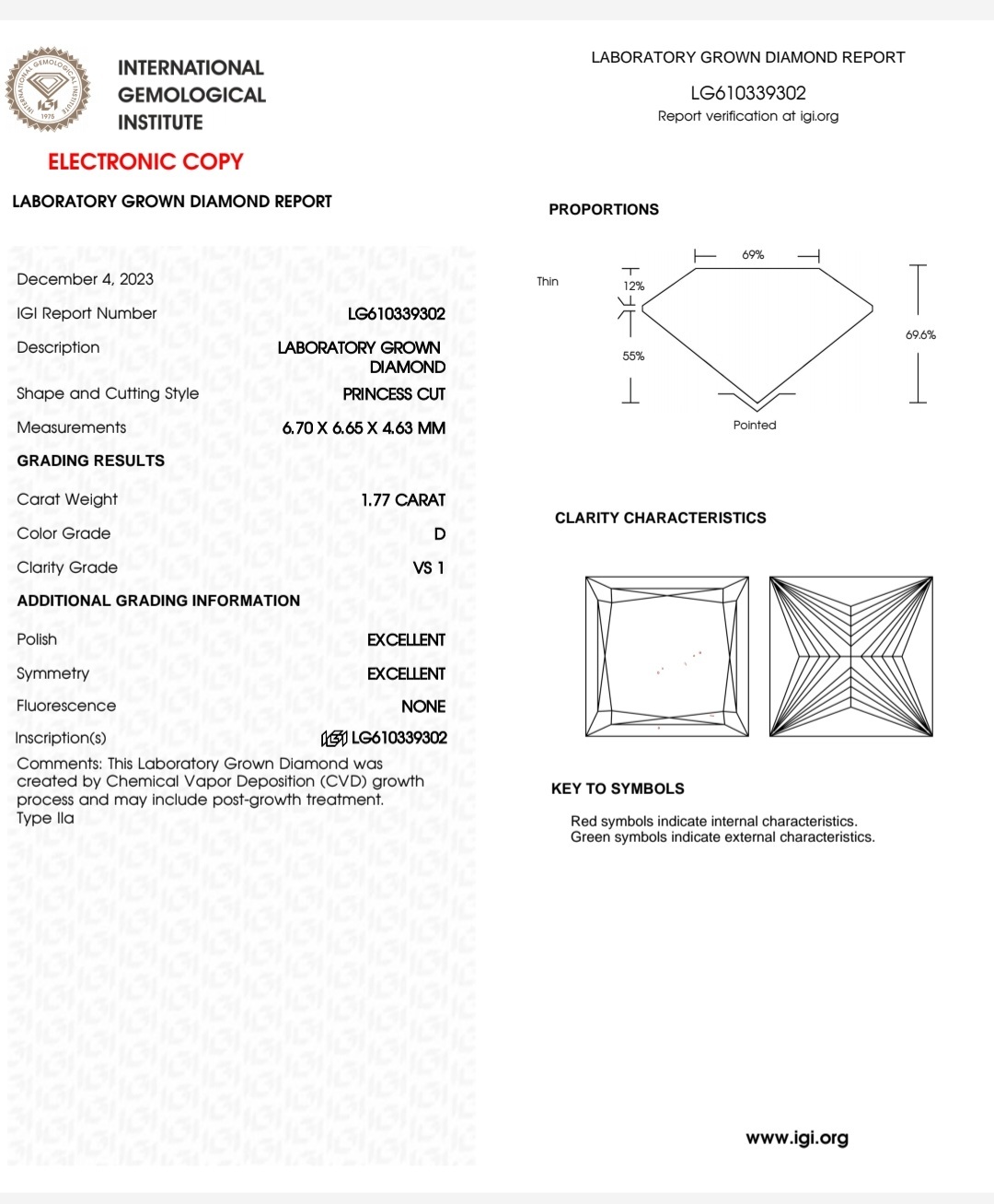 IGI LAB GROWN 1.77 D VS1 2EX NON