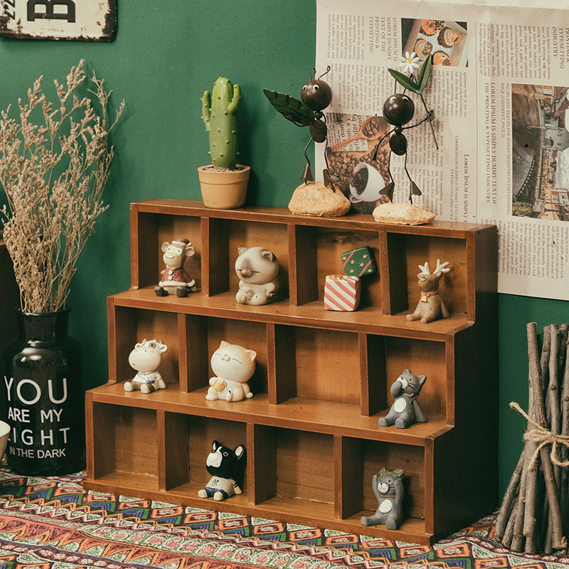 《4324》復古風木質梯形桌面收納格