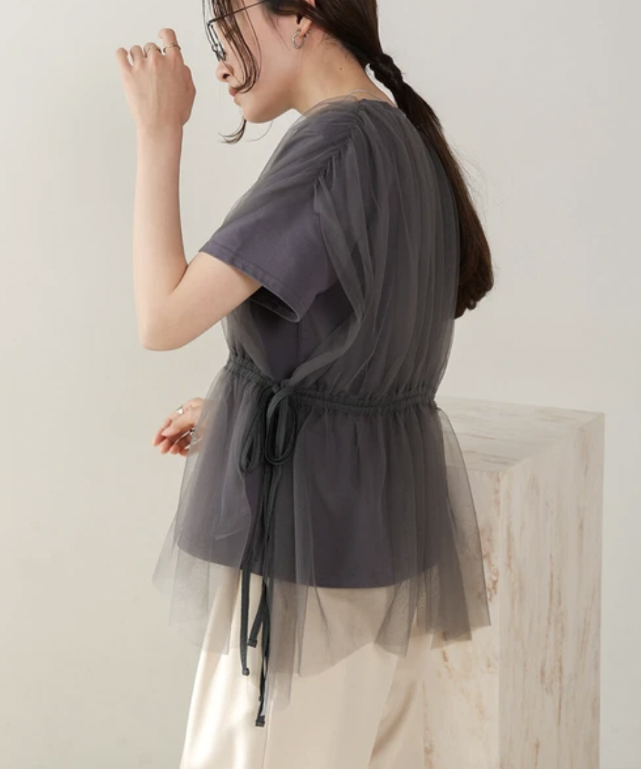 薄紗面束腰圓領Tee · 4色入