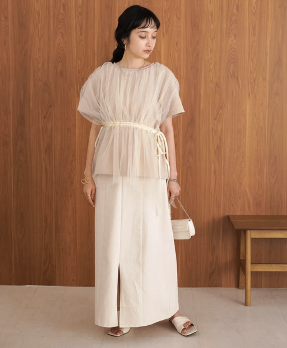 薄紗面束腰圓領Tee · 4色入