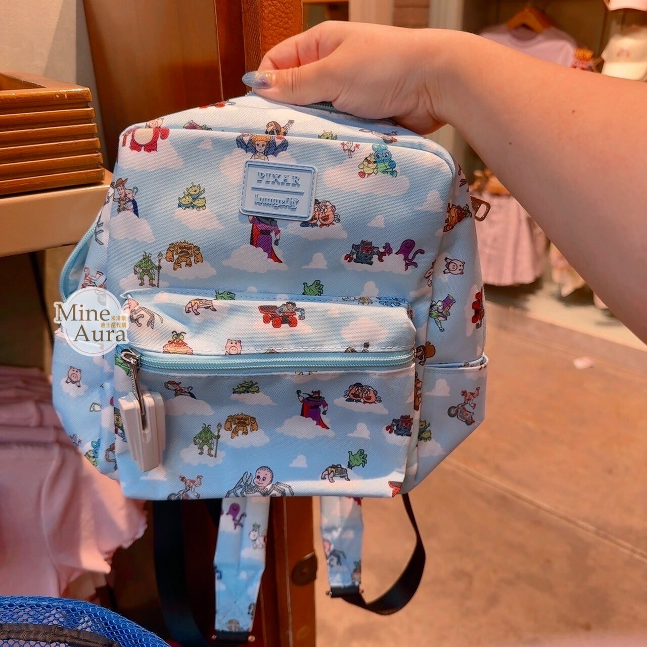 玩具總動員 Toy Story 滿版圖案 水藍色 後背包 -香港迪士尼樂園
