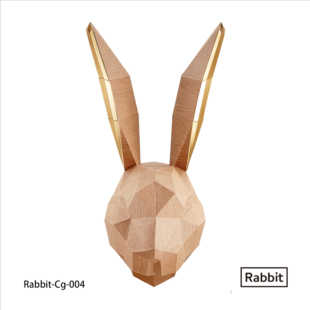 兔頭(牛皮木紋/金箔耳)拼圖