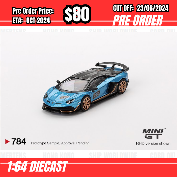 PO-$80  * Mini GT * 1:64 #784 Lamborghini Aventador SVJ 63  Blu Aegir RHD [OD10/06]