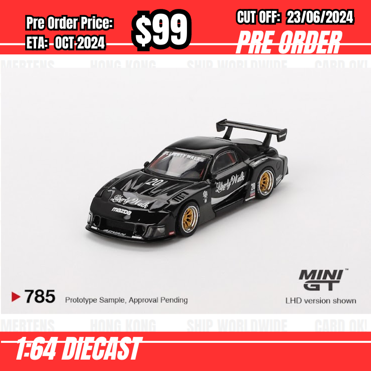 PO-$99  * Mini GT * 1:64 #785 MAZDA RX-7 LB-Super Silhouette  Liberty Walk Black RHD [OD10/06]