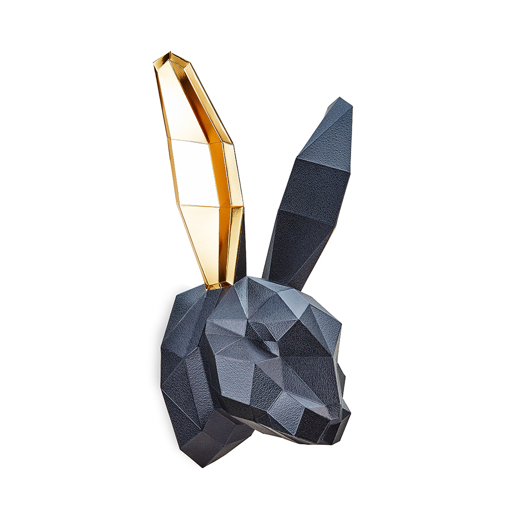 兔頭(黑皮革紋/金箔耳)拼圖