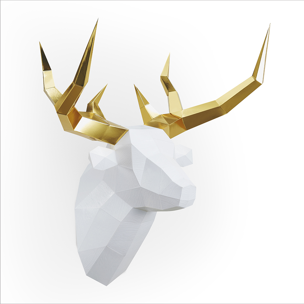 鹿頭(白木紋/金箔角)拼圖