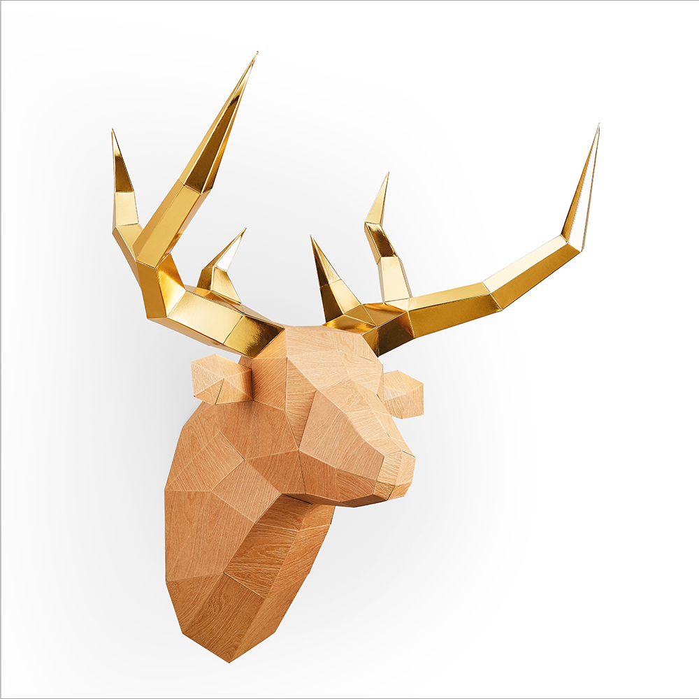 鹿頭(牛皮木紋/金箔角)拼圖