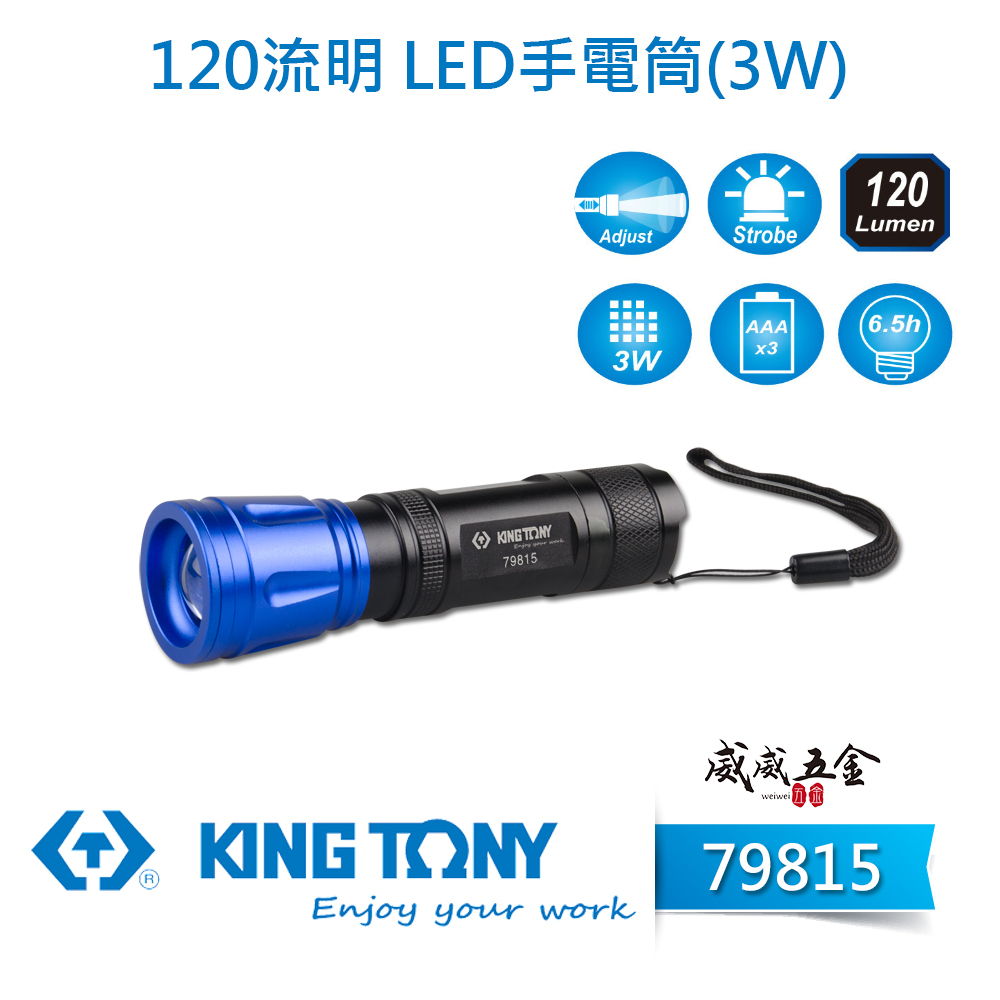 KING TONY 金統立 台灣製｜3W LED手電筒 120流明工作燈 平價白光照明燈 探照燈｜79815