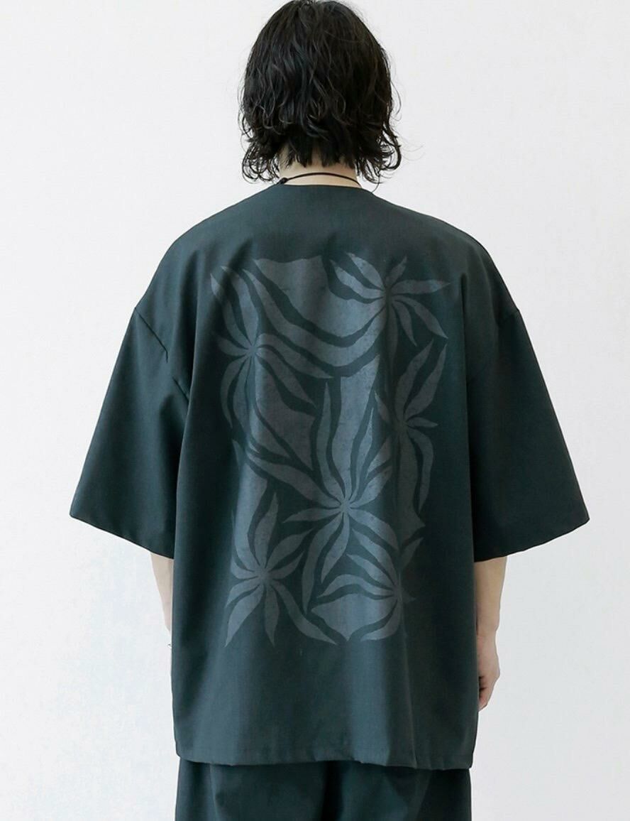 花紋圖案短袖開胸外套 UNSTANDARD-079JK