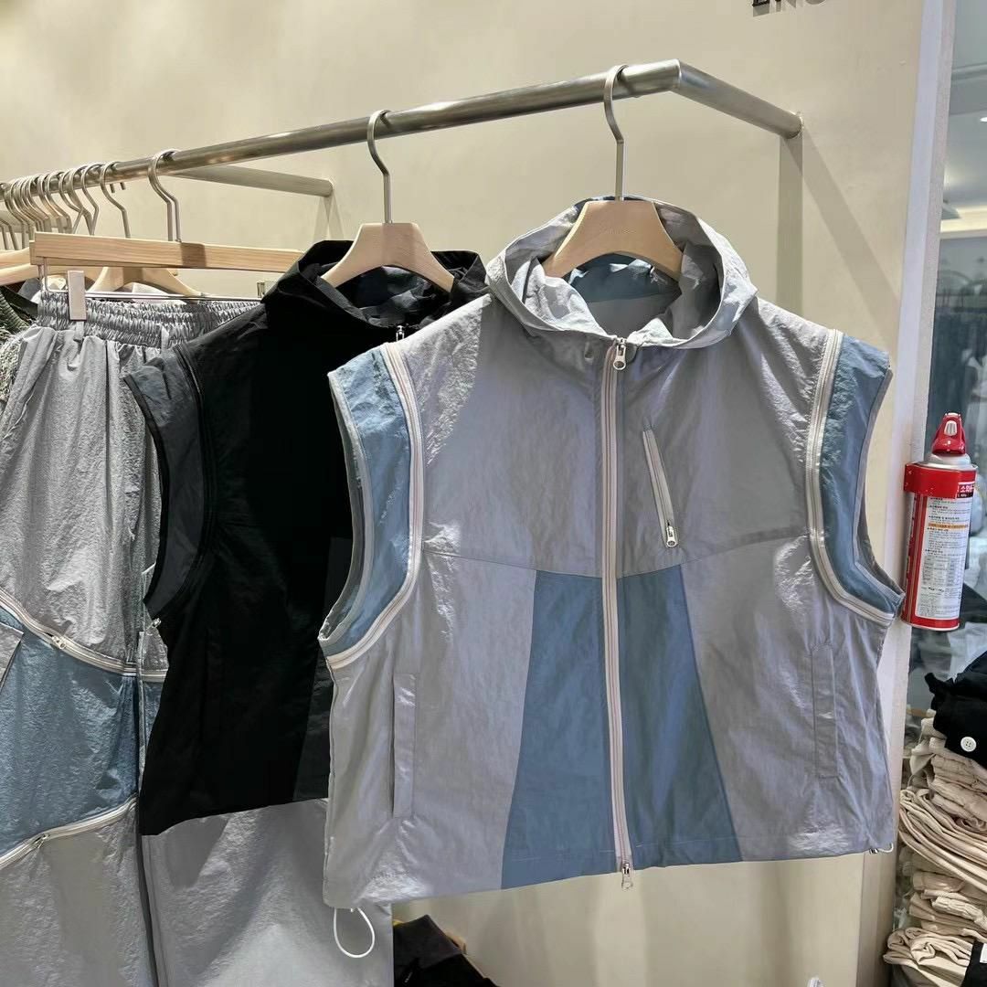 拼色企領拉鍊短身背心褸 V1044