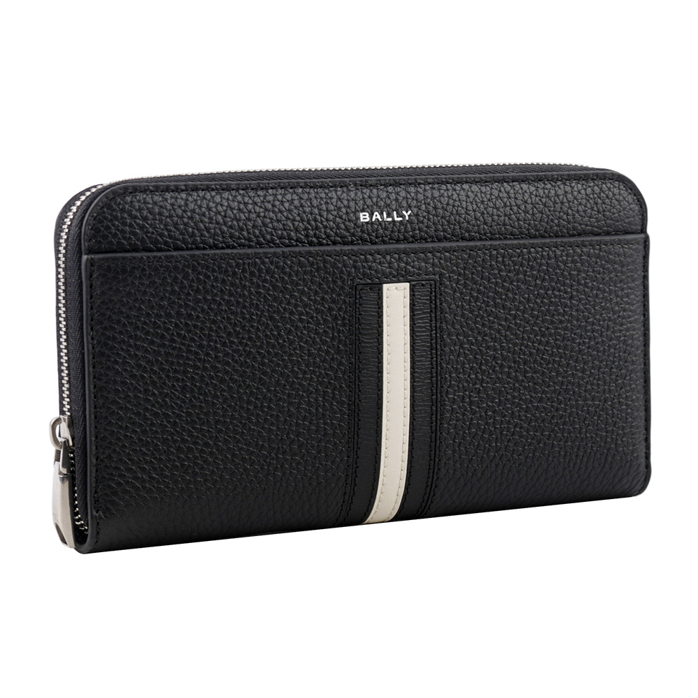 【BALLY】Ribbon 黑白條紋牛皮ㄇ形拉鍊長夾