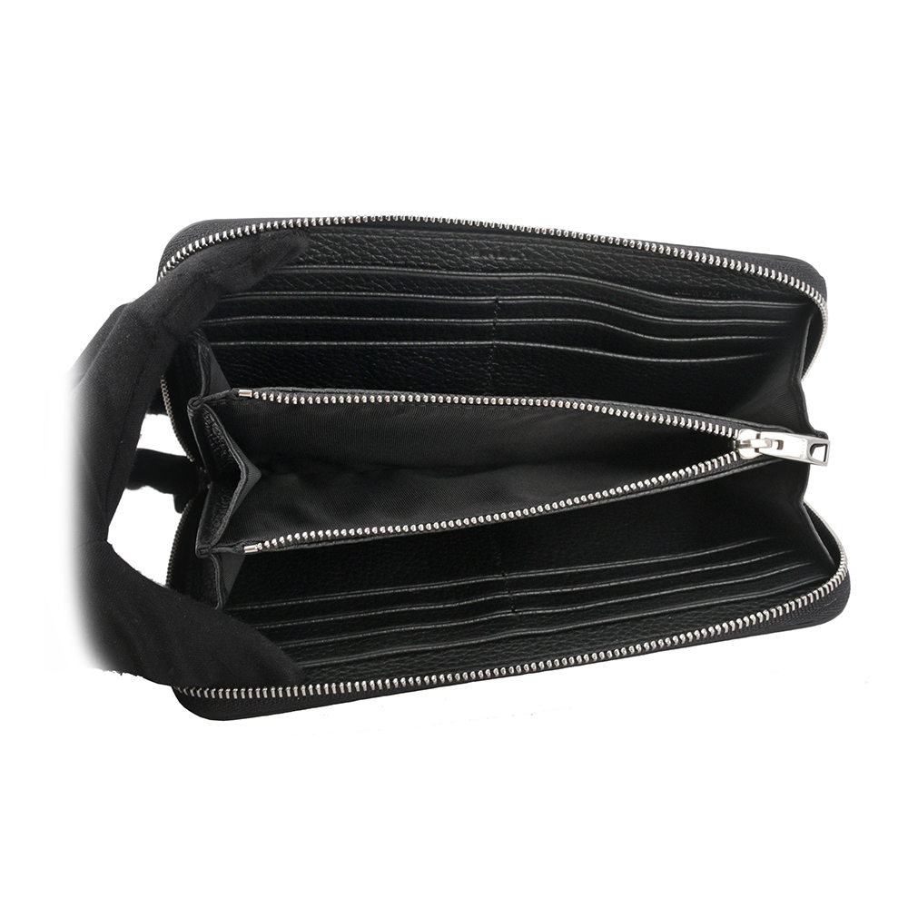 【BALLY】Ribbon 黑白條紋牛皮ㄇ形拉鍊長夾(黑色) 6305145