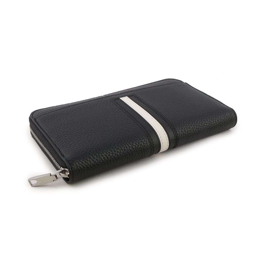 【BALLY】Ribbon 黑白條紋牛皮ㄇ形拉鍊長夾(黑色) 6305145