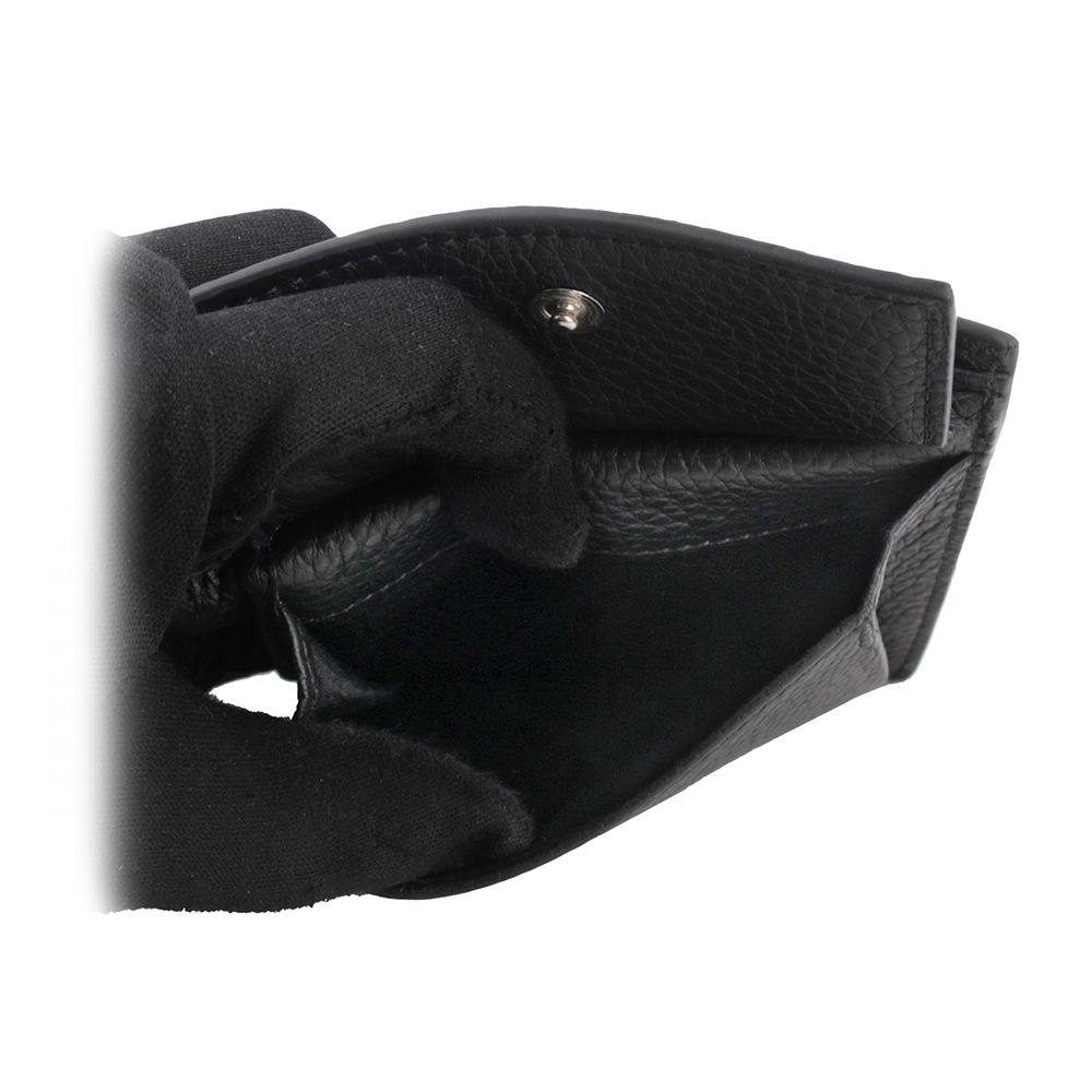 【BALLY】Ribbon 黑白條紋牛皮對開零錢袋短夾(黑色) 6304557