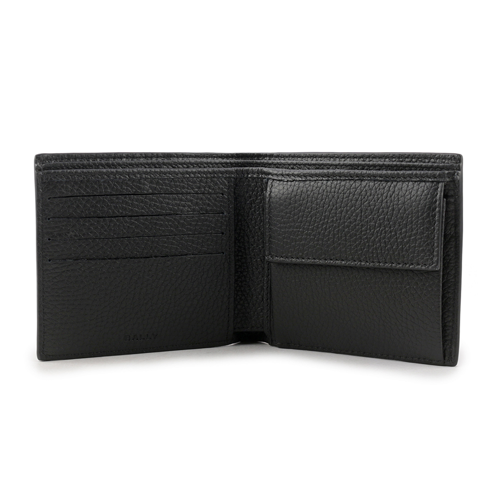 【BALLY】Ribbon 黑白條紋牛皮對開零錢袋短夾(黑色) 6304557