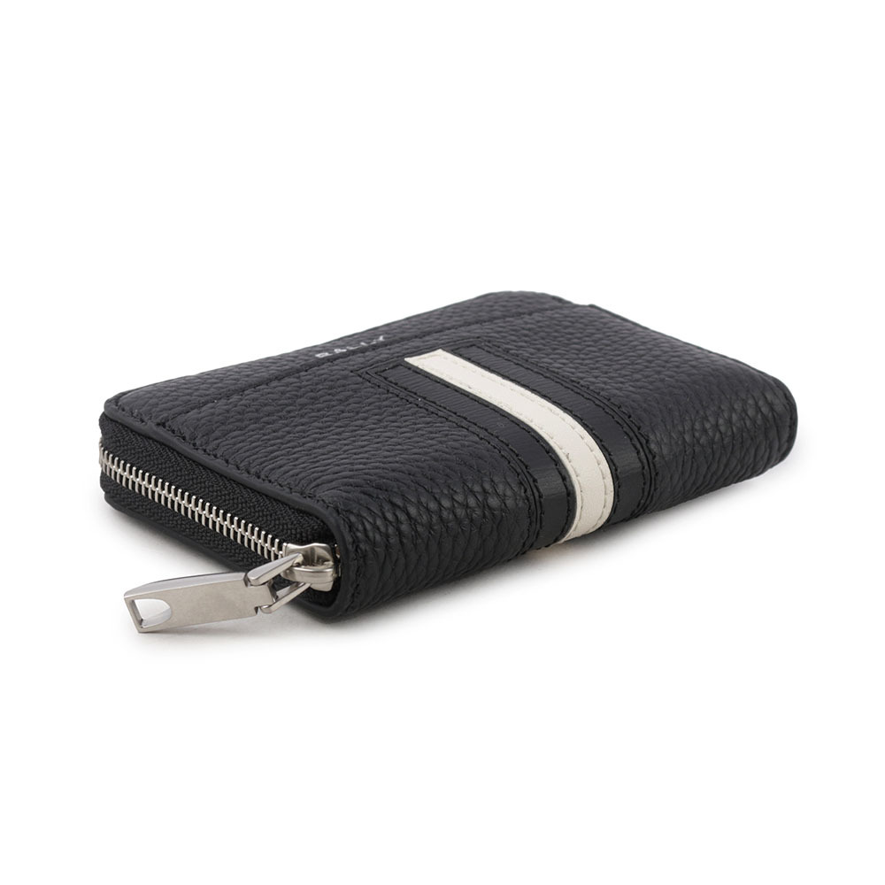 【BALLY】Ribbon 黑白條紋牛皮ㄇ形拉鍊卡包/零錢包(黑色) 6305143