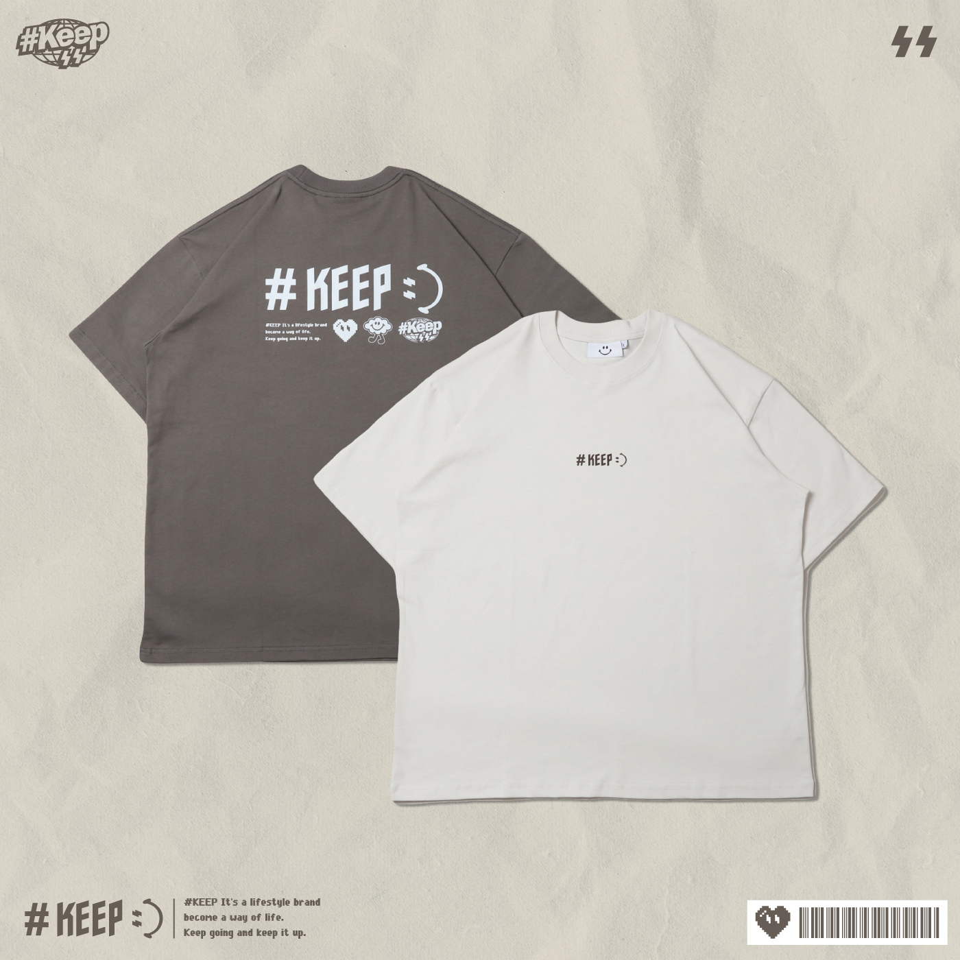 **特價商品售出無退換**#KEEP ALL THE LOGOS VINTAGE TEE 炭灰 米白 標誌大集合 寬版 落肩 重磅 短TEE【KS219】