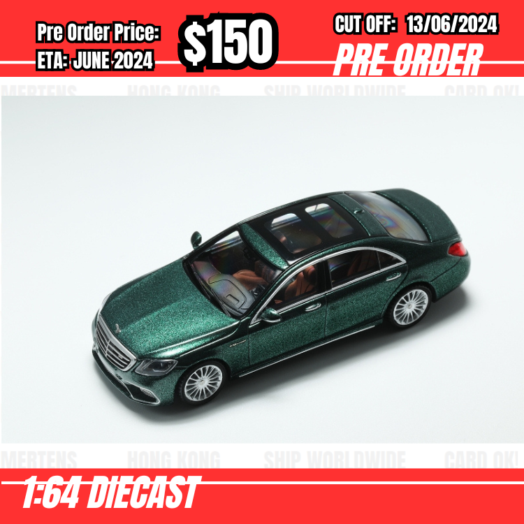PO-$150 * King Model * 1:64 S Class W222 AMG S65L V12 British Green [OD11/06]