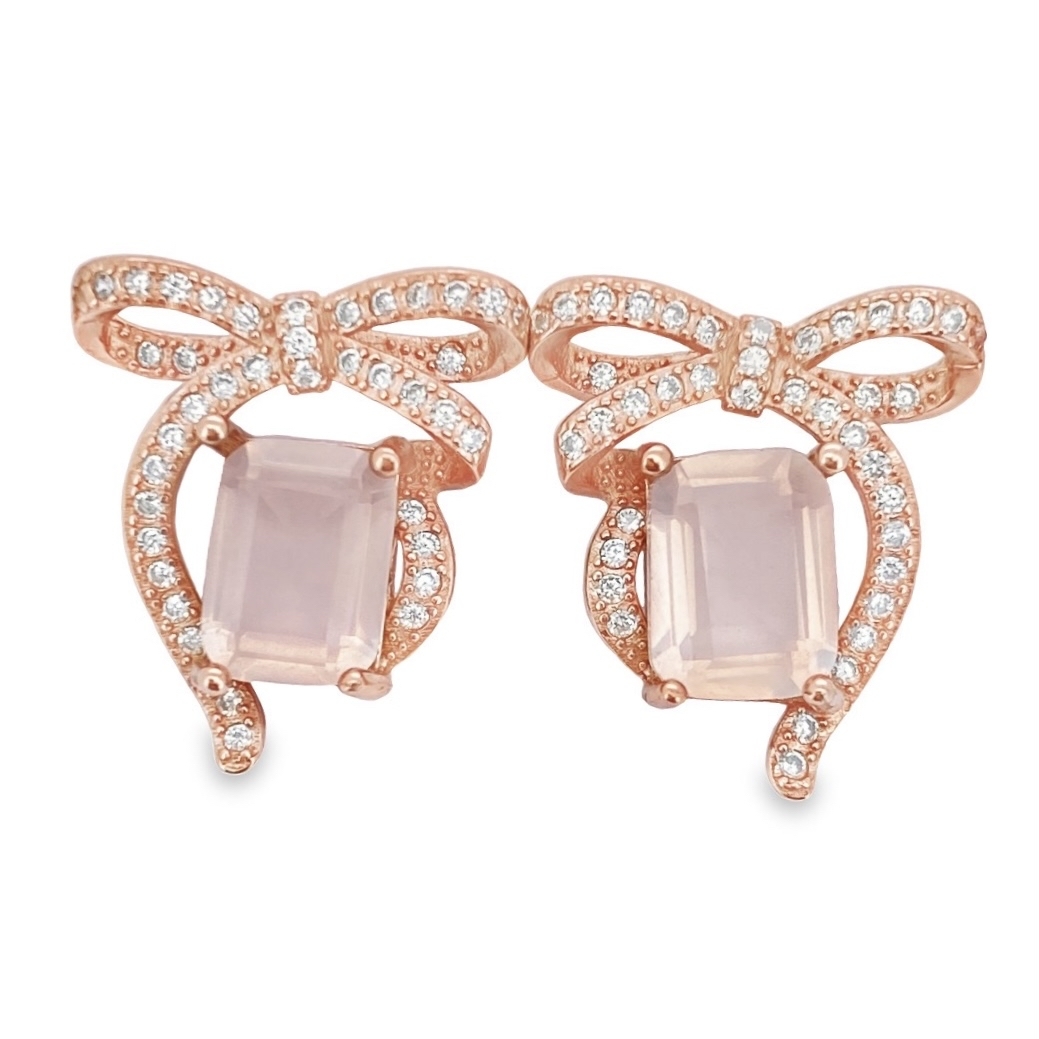 T39粉晶蝴蝶結耳環