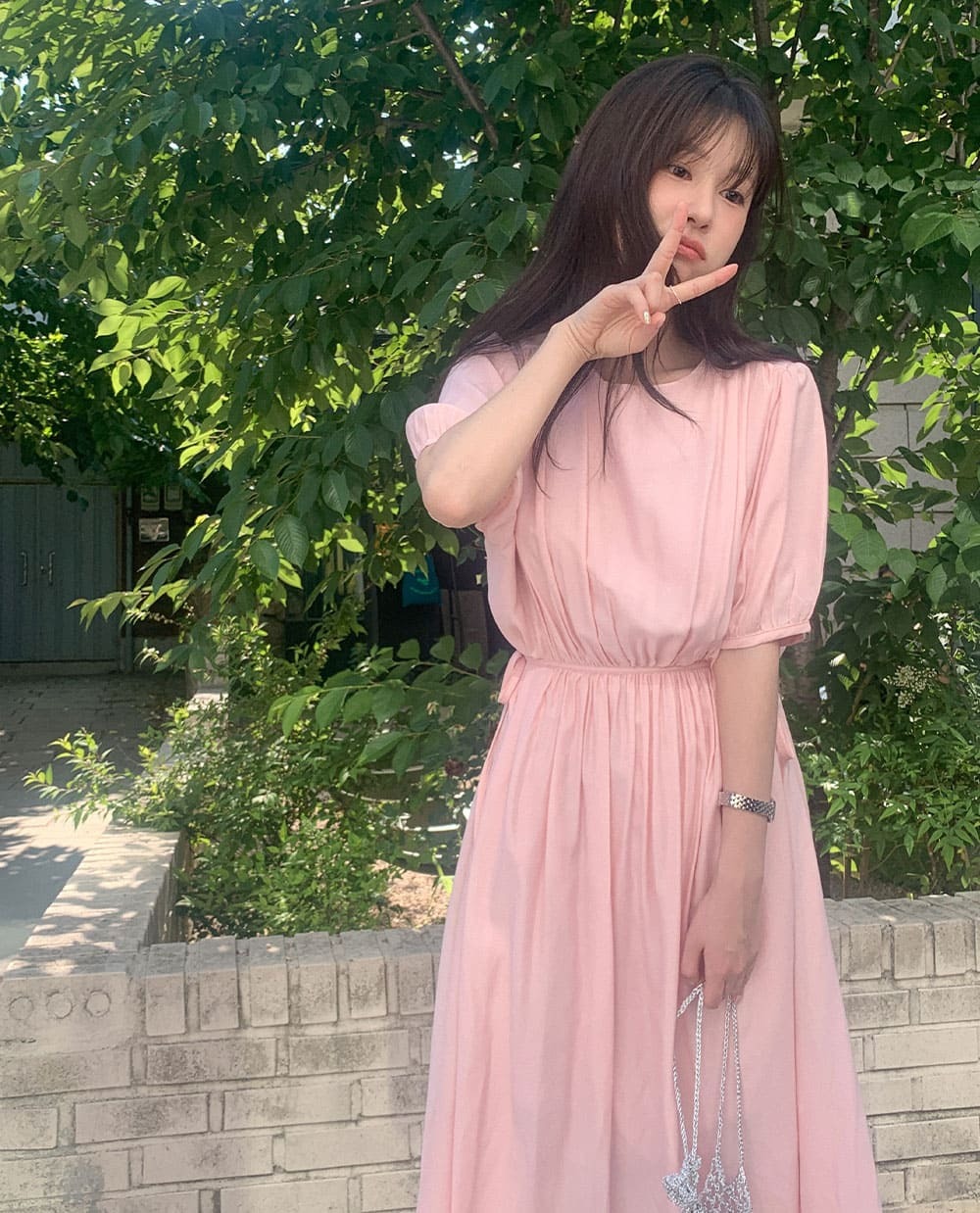 韓國Cherrykoko授權 女神氣質側綁帶縮袖傘擺洋裝