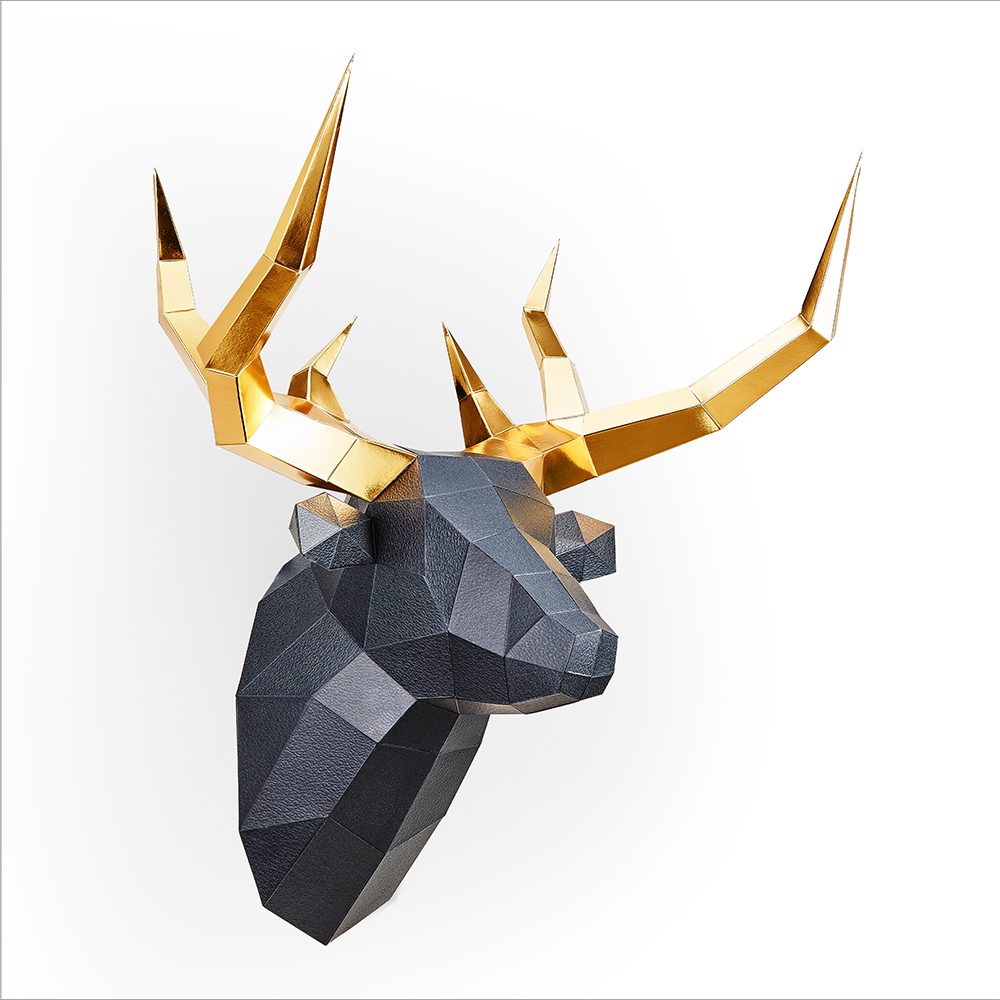 鹿頭(黑皮革紋/金箔角)拼圖