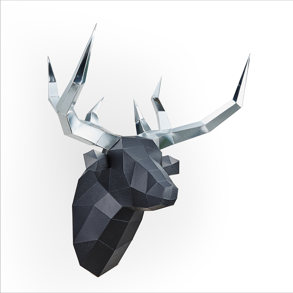 鹿頭(黑皮革紋/銀箔角)拼圖