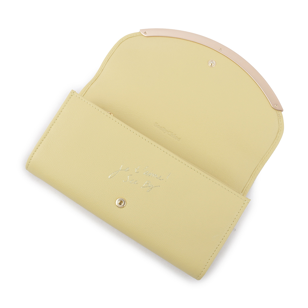 【SEE BY CHLOE】Lizzie 弧形標誌牛皮翻蓋長夾(黃綠色) CHS23AP582388 35T