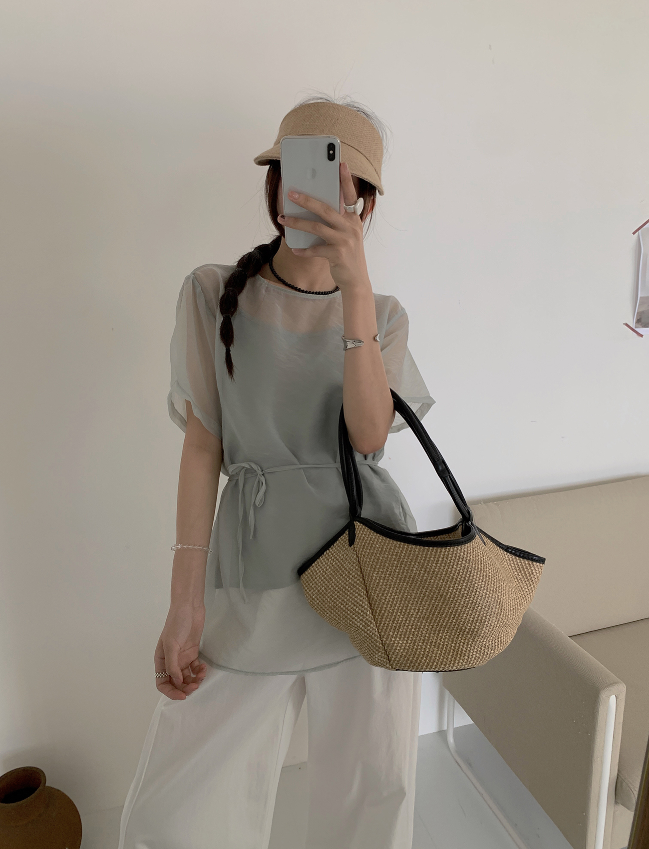 極簡雪紡長版上衣(附背心)