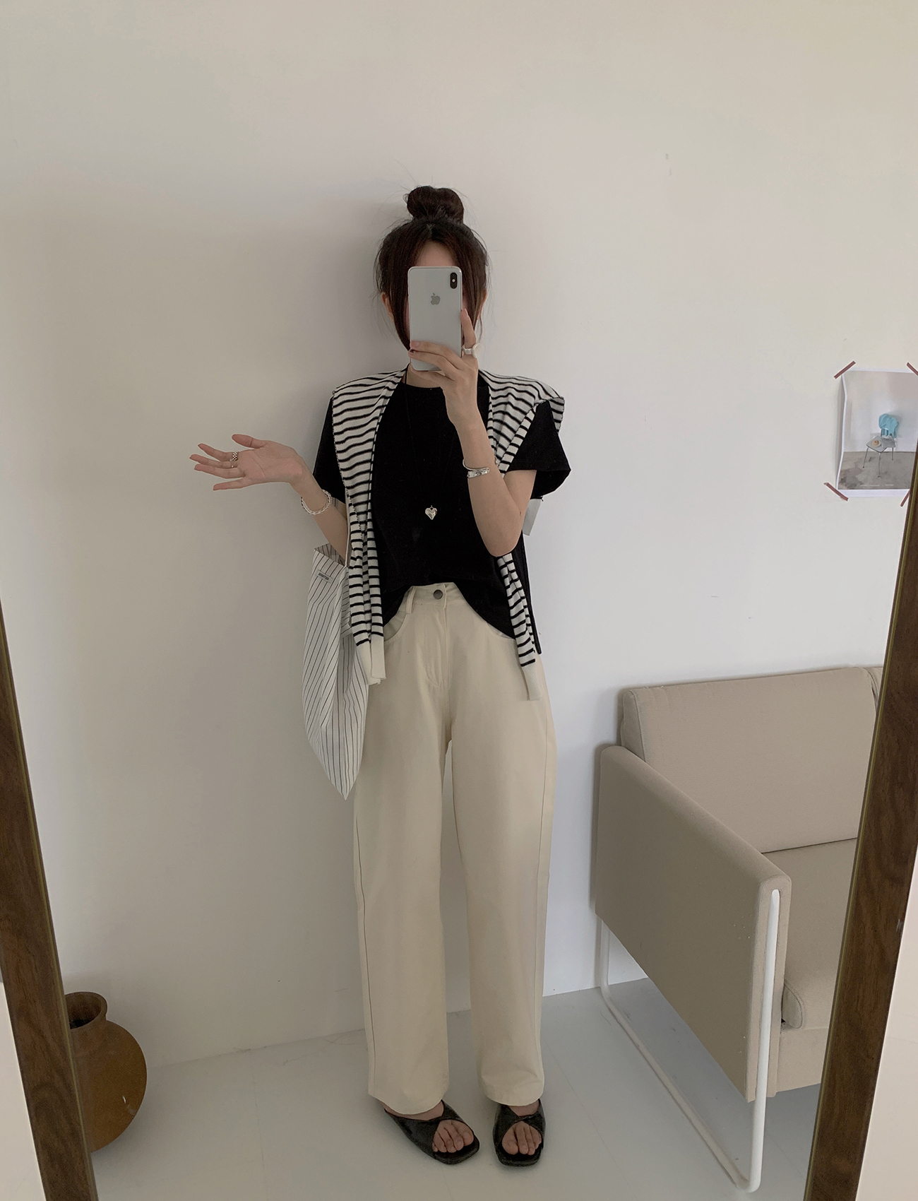 極簡素色休閒直筒褲