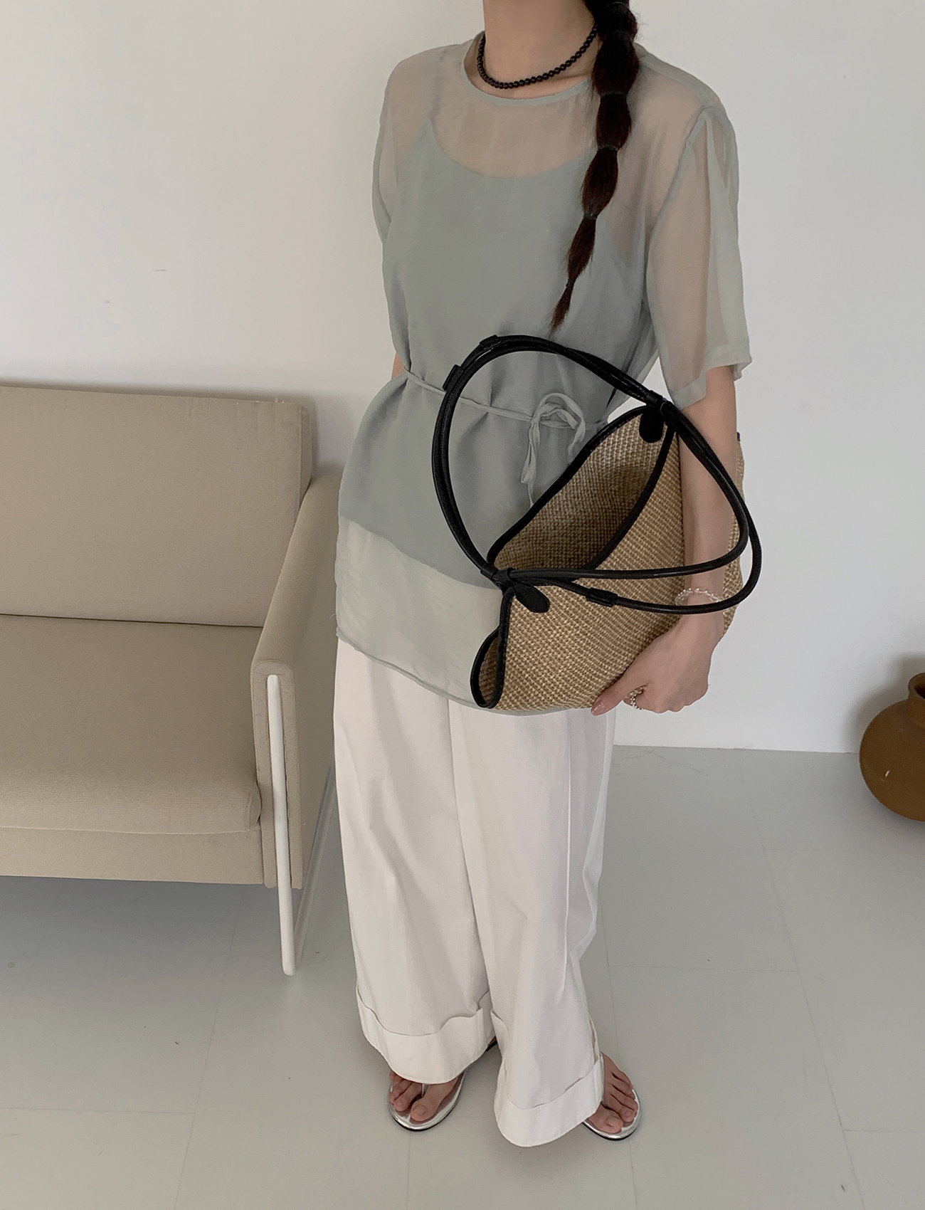 極簡雪紡長版上衣(附背心)