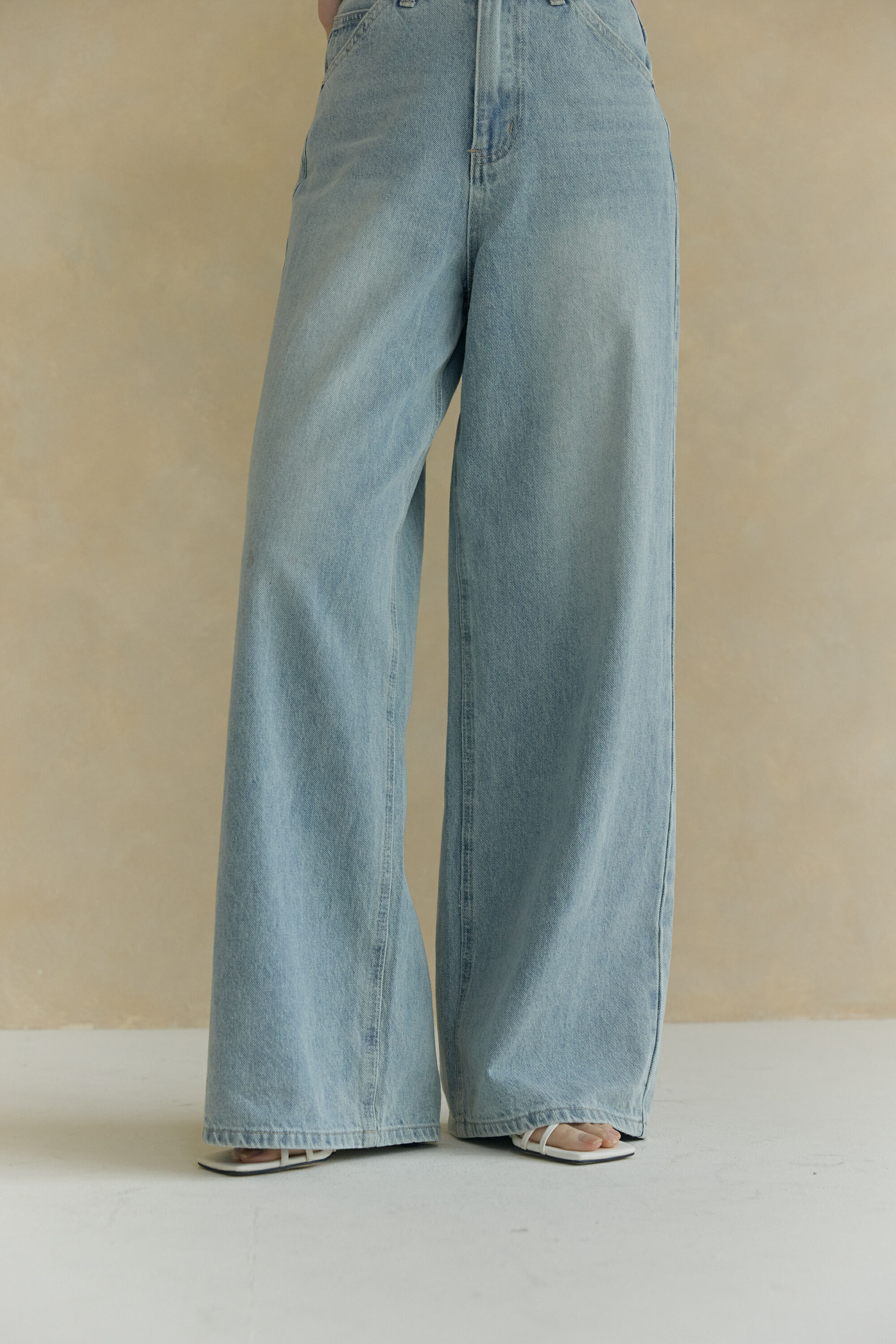 guten made/極高腰極長腿 A字牛仔寬褲-藍