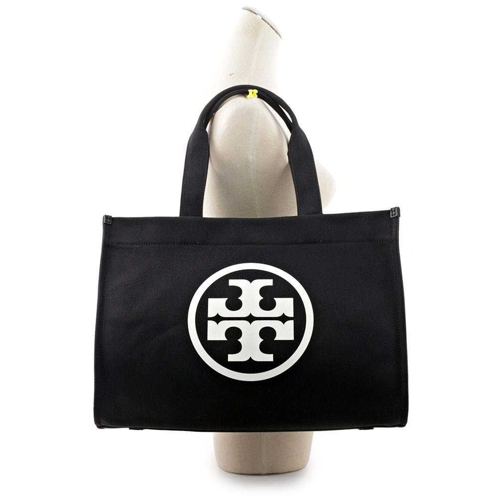【TORY BURCH】Ella 圓形標誌棉質帆布大款托特包(黑色) 148792 001