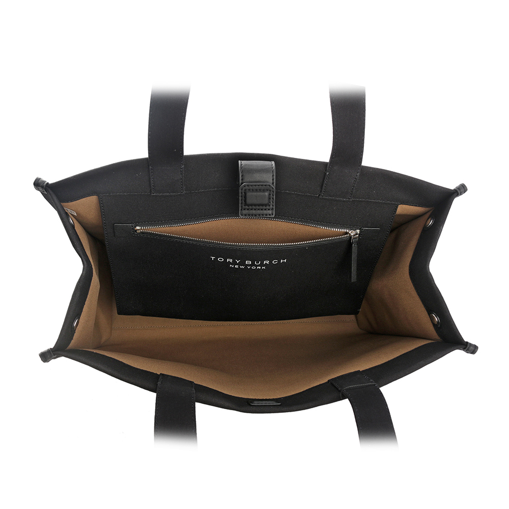 【TORY BURCH】Ella 圓形標誌棉質帆布大款托特包(黑色) 148792 001